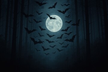 Naklejka premium Eerie bats moonlit forest background