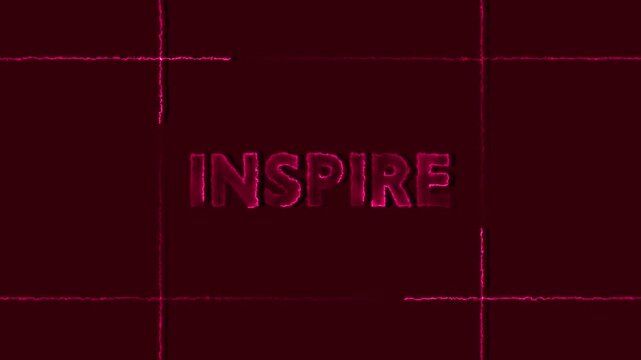 Glowing pink INSPIRE text shines inside a clean rectangular box. Creative motivational typography highlights this pink INSPIRE text. Inspiring aesthetic title graphics feature the INSPIRE text.