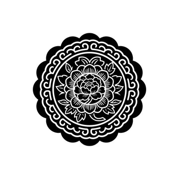 Black and white vector illustration of an ornate round Chinese pattern