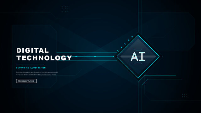 Futuristic ai digital technology banner with quantum neural network processing and advanced silicon architecture
