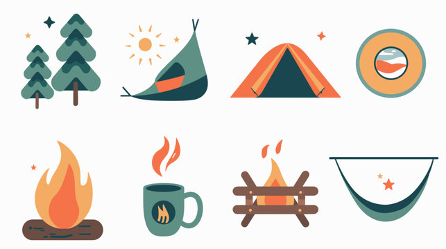 Colorful Camping Illustrations Depicting Outdoor Adventure and Relaxation in Nature