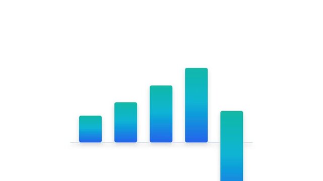 Animated blue bar chart and line graph growing upward on white background for business with charts line graphs video animated