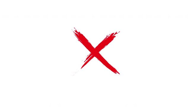 Cross mark error symbol wrong cancel rejection White background. red cross mark icon brushstroke animation Transparent background. Red X letter. 4K video