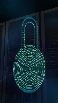 Security padlock icon against multiple servers
