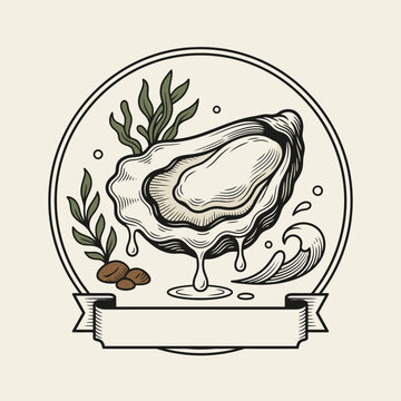 Engrave of Vintage Oyster Illustration Seafood Badge Design. EPS Editable. Vector Illustrations.