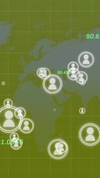 Digital icons and numbers moving against world map