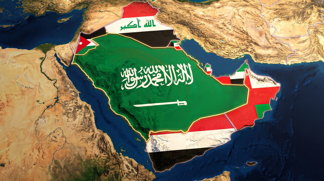 Detailed map of saudi arabia and surrounding middle eastern countries viewed