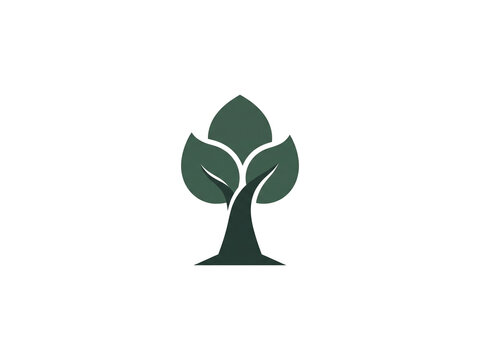 Minimalist Green Tree Logo Icon Design. Ecological Brand Symbol Vector Template With Three Leaves Nature Sign For Business Identity