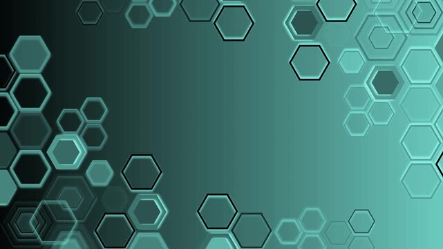 Modern hexagon blue gradient background animation, Abstract gradient background with colorful overlapping hexagon outlines clustered along edges