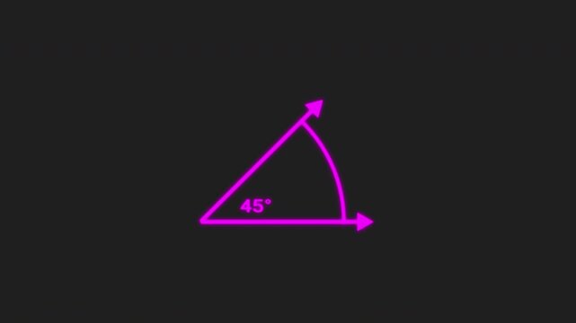Geometric math graph with a 45 degree angle purple measurement icon on black background. simple angle concept animation. 4K video