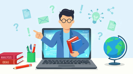 Fototapeta premium Online Learning and Education Concept with Digital Tutor and Books
