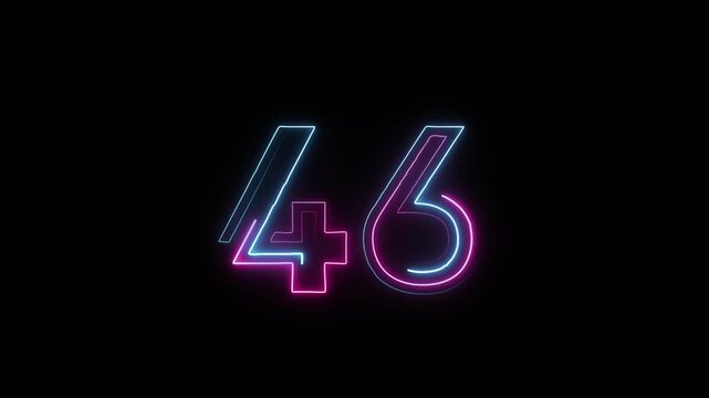 Number 46 in neon style, neon number with transparent background, forty six