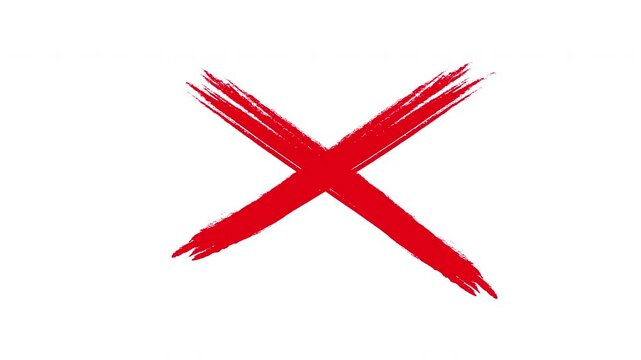 Red cross mark animation, stroke brush painted on White Background, Failed icon animation, Warning, error, cancel, deny concept. 4K video