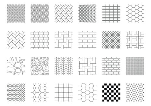 Set of seamless vector patterns for architectural drawings, floor plans, and landscape design