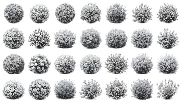 28 Ornamental Garden Shrubs and Bushes Grayscale Cutout Pack Landscape Design
