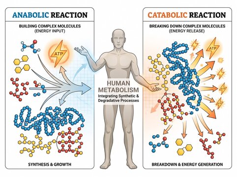 Human metabolism diagram showing anabolic and catabolic reactions