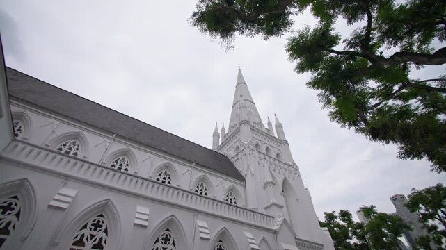 Anglican Saint Andrews Cathedral surrounded by modern Singapore cityscape blending historic architecture with vibrant metropolitan travel destination in Asia