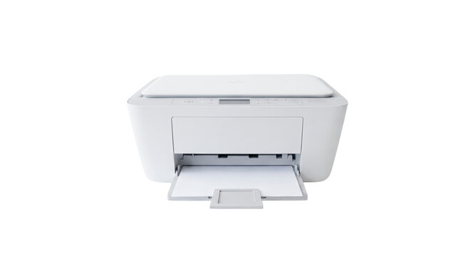 Modern white all-in-one printer on transparent background