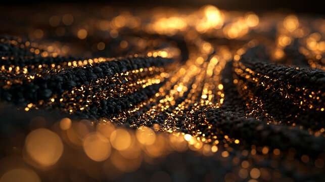 Golden Glittering Fabric Texture with Bokeh Background