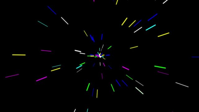 Abstract colorful lines radiating on black background