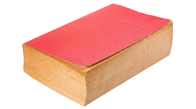Thick vintage book with red cover and yellowed pages