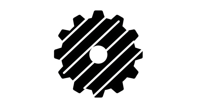 Black gear icon with diagonal stripes design