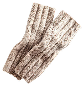 Beige Ribbed Knit Fingerless Gloves Isolated on Transparent Background
