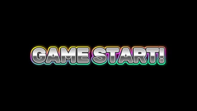 Game Start text with metallic chrome effect and neon outline, ready for action and adventure in gaming