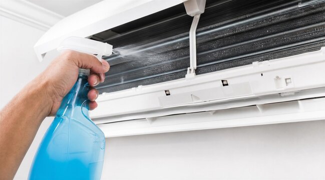 Cleaning Air Conditioner Filter with Spray Bottle