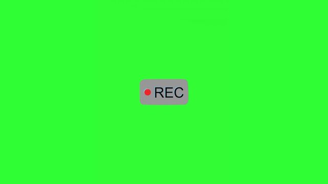 Animated REC recording icon with a red indicator light on a clean interface button, ideal for video recording, camera capture, livestreaming, broadcasting, podcast production, content creation, video 