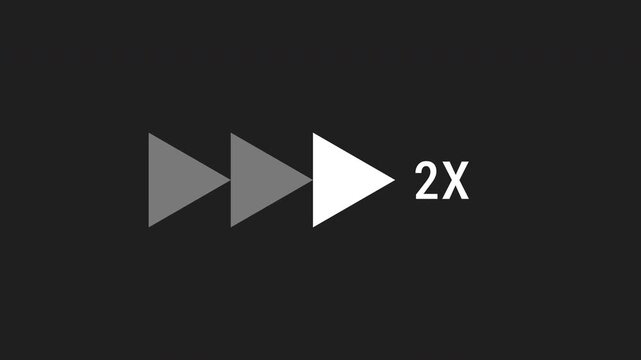 2x Speed Fast Forward Icon Loop Animation on alpha channel, with white text 2X speed play button animation. 4K video