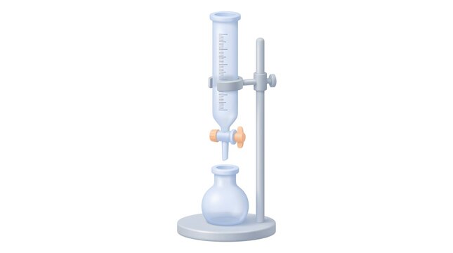 3d burette with retort stand and flask for laboratory titration