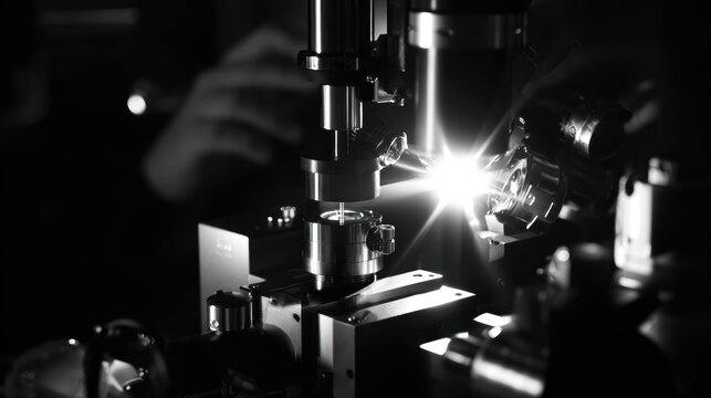 Scientific equipment illuminated in dark laboratory environment experimentation