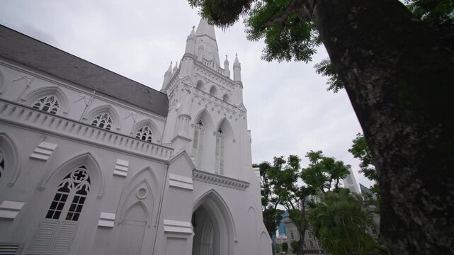 Architectural beauty of Saint Andrews Cathedral in Singapore featuring a historic Anglican church within the dynamic urban skyline of Asia