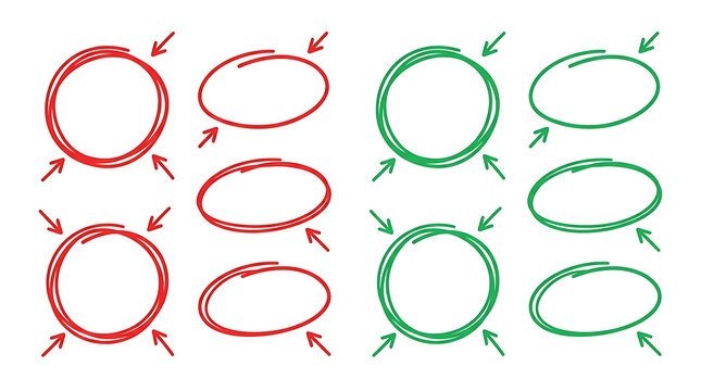 Red and green hand drawn circles and ellipses with arrows