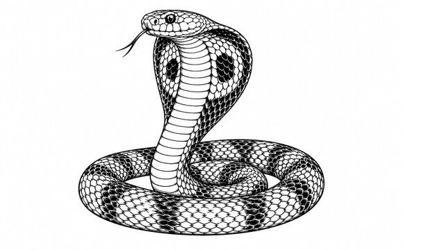 Coiled black cobra, Ophiophagus hannah, poisonous snake. World snake day or China new year symbol stock image.
