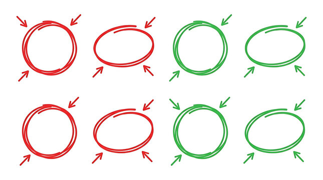 Red and green hand drawn circles and ovals with arrows 1