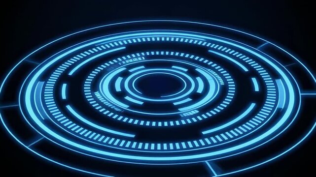 Futuristic HUD circle expanding with glowing blue digital data lines in dark space