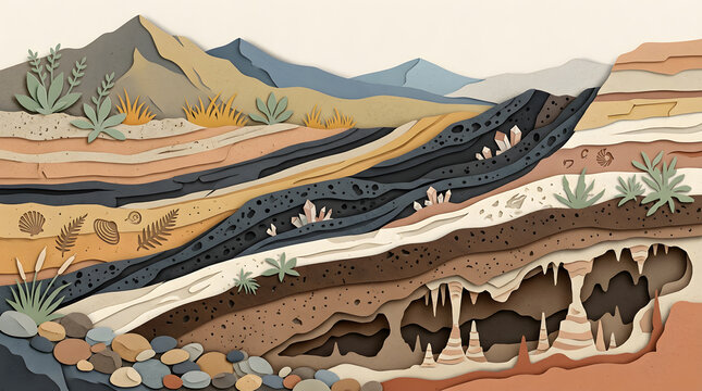 Geological cross section diagram showing soil layers, rock strata and underground cave system