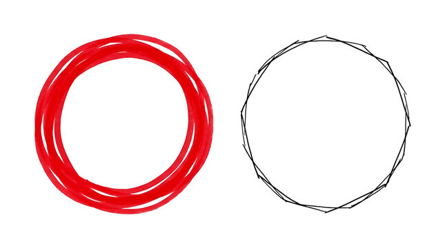 Two hand drawn circles side by side red and black outline