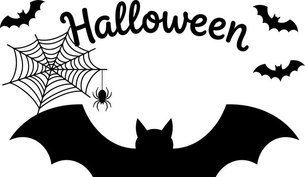 A spooky halloween design with a bat silhouette a creepy web and festive handwritten typography