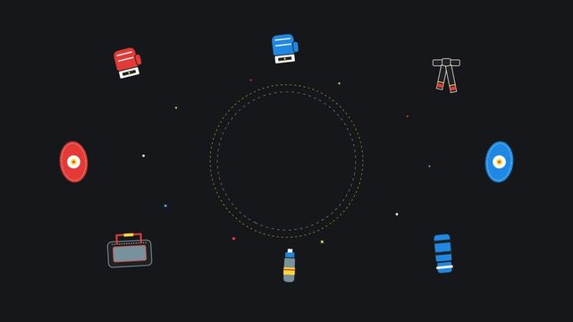 Minimalist Sports Gear Icons Orbiting a Central Hub