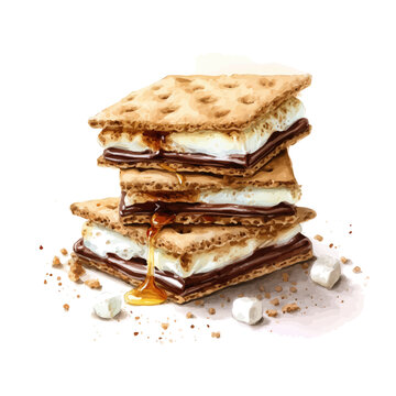 Smores, watercolor painting vector, isolated on a white background.