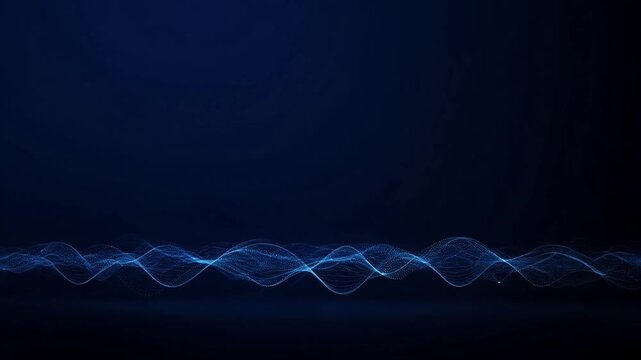 Abstract blue glowing waves representing digital frequency and data transmission on a dark background for technology concepts