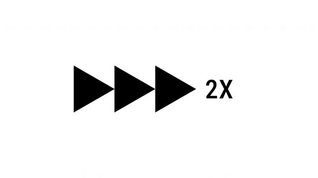 Animated 2x speed fast forward icon loop on White Background. with black text 2X speed play button animation. 4K video