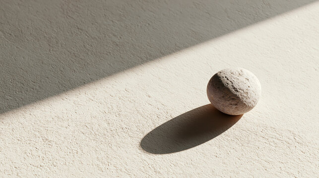 Smooth zen stone on raked sand garden with wavy ripples for peace and mindfulness meditation
