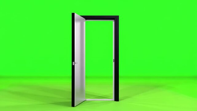 Black door opening and closing sequentially with green screen background and cinematic motion