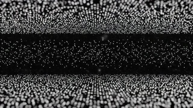 Abstract data visualization with flowing white particles on black background