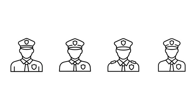 Police officer avatar line icon set for security personnel and law enforcement designs.