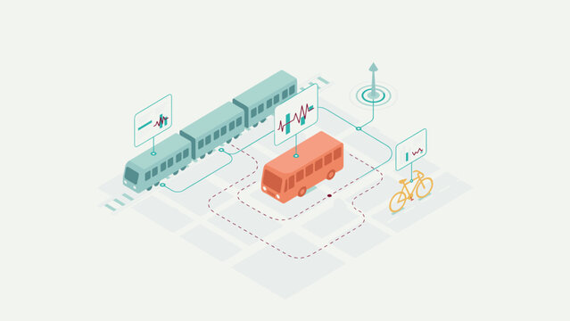 Smart public transport system train bus bicycle routes vector